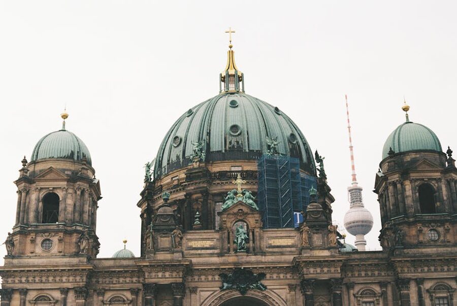Berlin Cathedral with TV Tower in backdrop