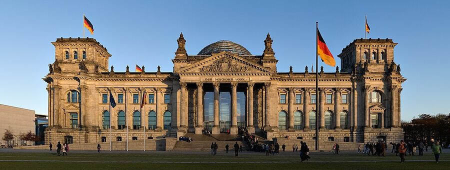 Reichstag building viewed from the west before sunset