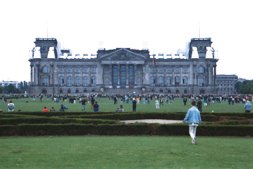 Reichstag wrapped in silvery fabric by Christo and Jeanne-Claude in 1995