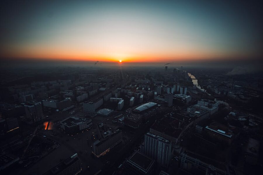 Berlin city skyline at sunset