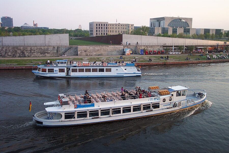 Sightseeing trip boats on the River Spree in central Berlin