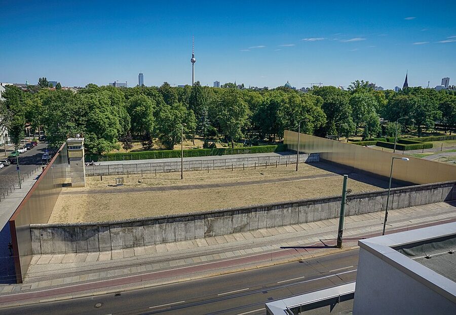 Bernauer Strasse Berlin Wall memorial reconstructed border strip