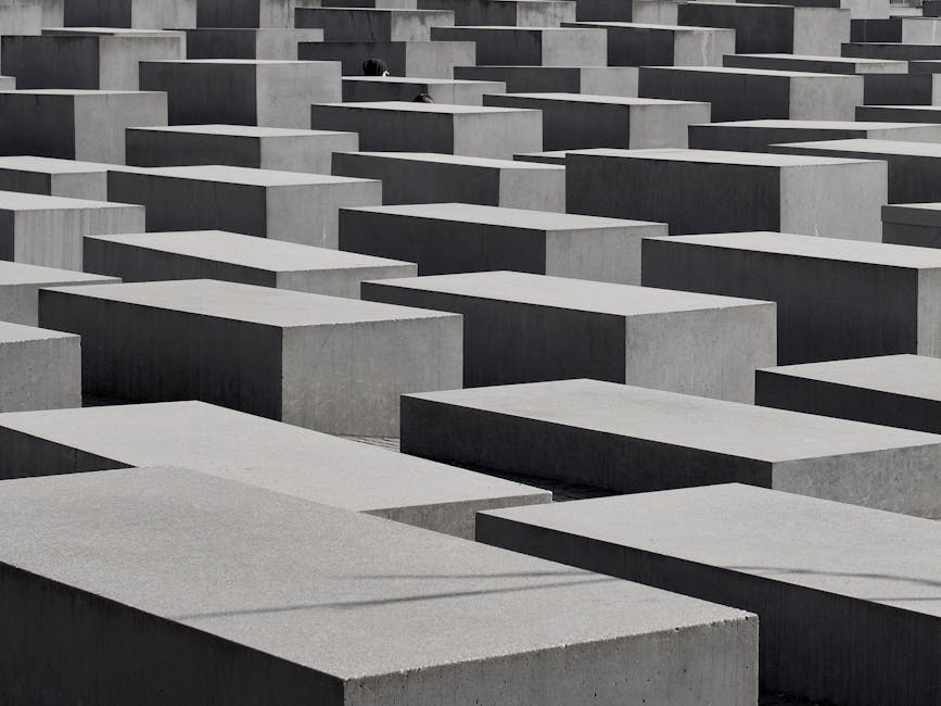 Holocaust Memorial Berlin concrete blocks black and white close up