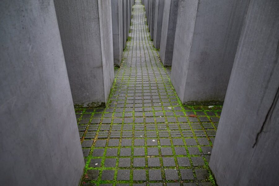 Holocaust Memorial Berlin tall concrete columns from inside