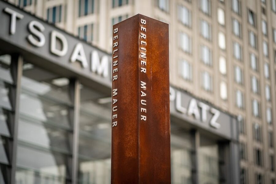 Berlin Wall marker post at Potsdamer Platz