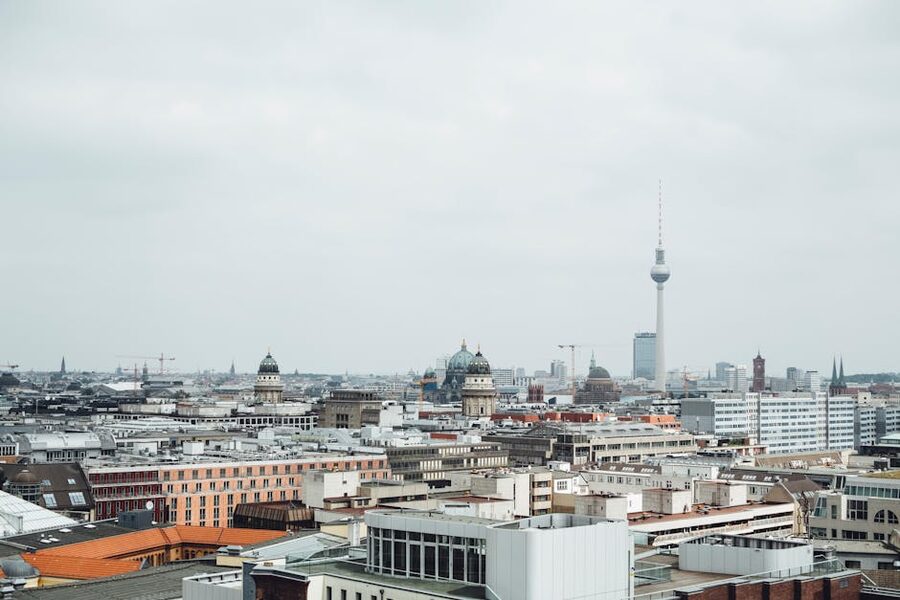 Aerial view of Berlin cityscape with the Fernsehturm