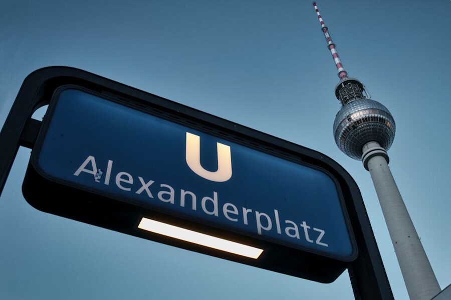 Alexanderplatz U-Bahn sign with Berlin TV Tower