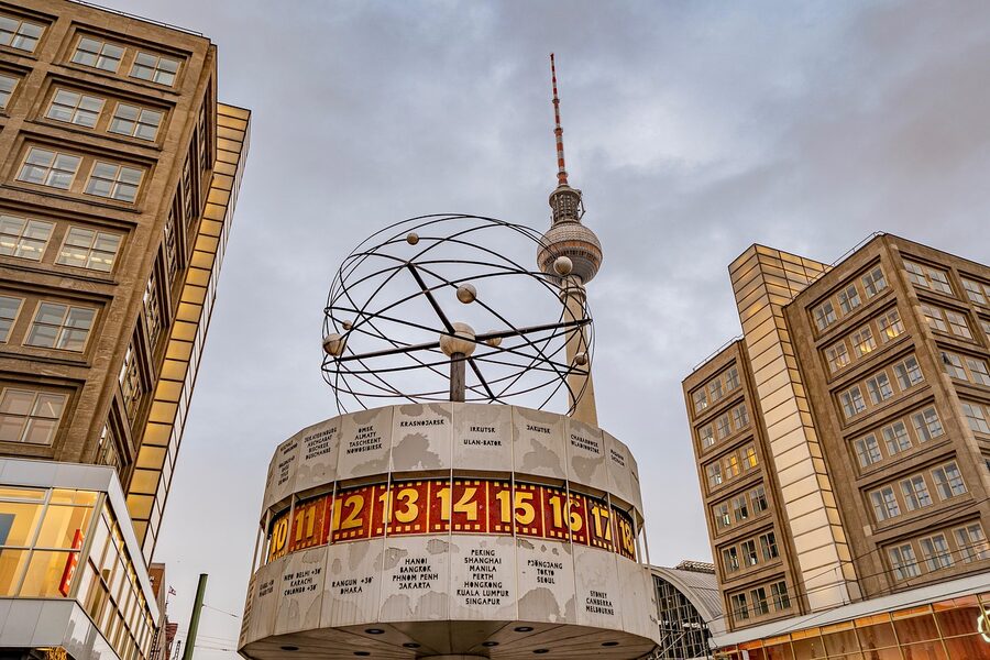 Alexanderplatz World Clock with Berlin TV Tower behind