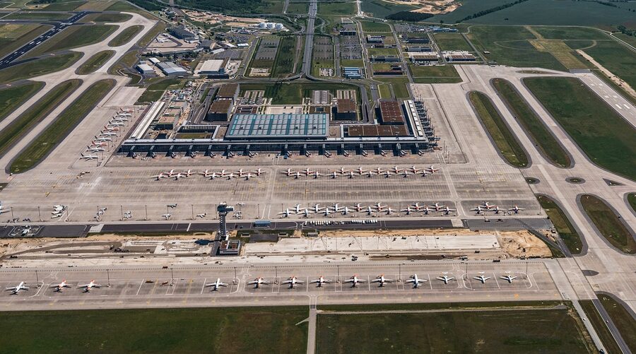 BER Berlin Brandenburg Airport runway and terminal