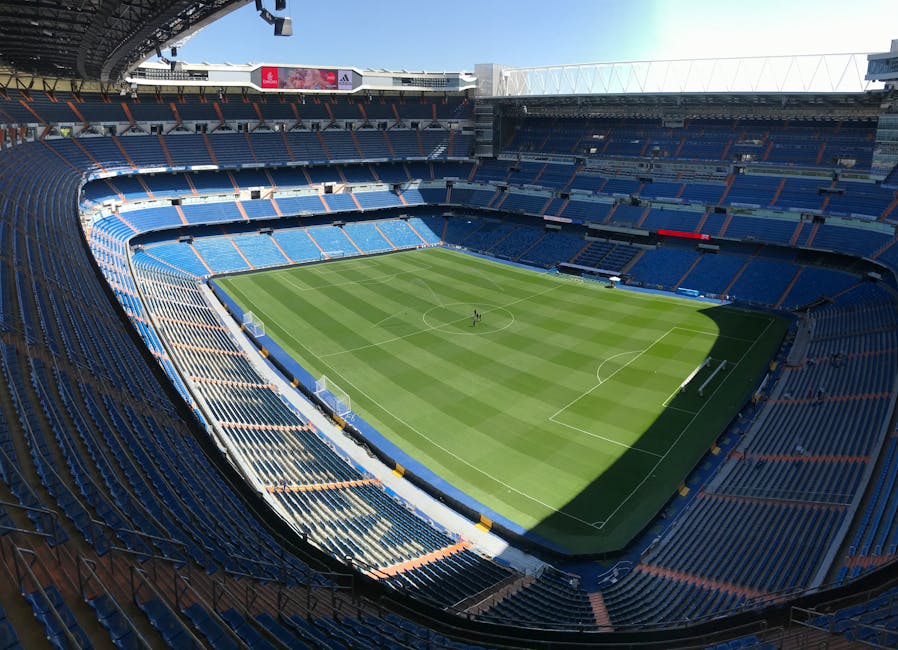 Santiago Bernabéu Stadium empty pitch viewed from high above