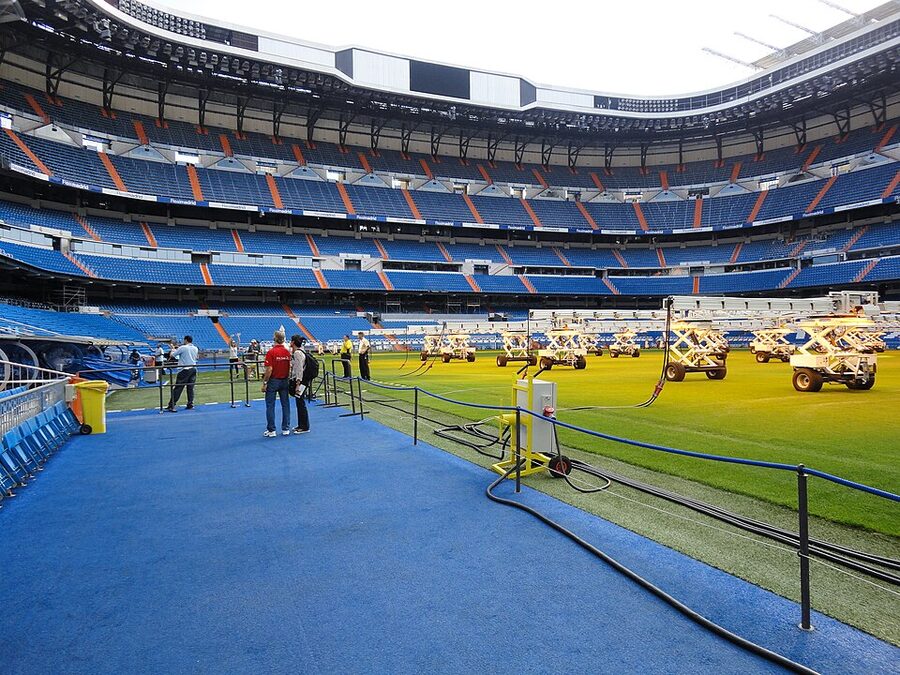Bernabéu Stadium exterior at blue hour