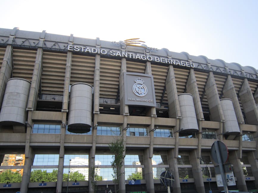 Santiago Bernabéu Stadium exterior on a sunny Madrid summer day