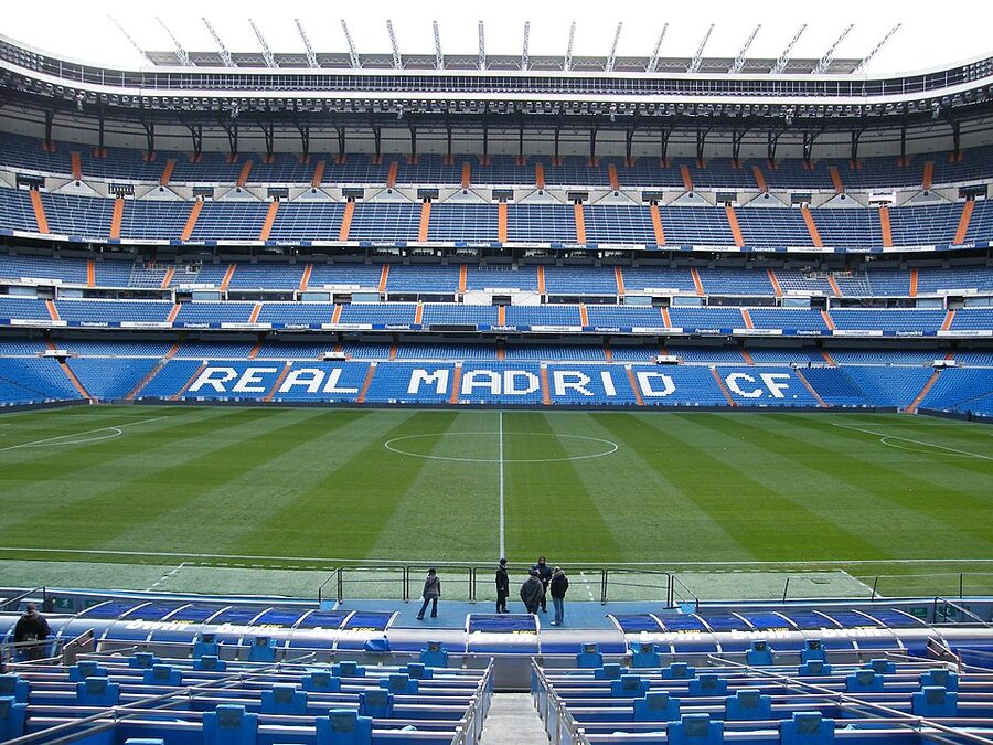Santiago Bernabéu side facade with corner tower
