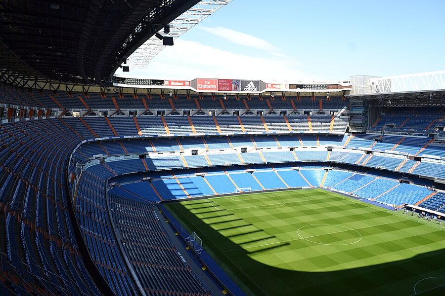 Line of Champions League trophies in the Real Madrid Museum