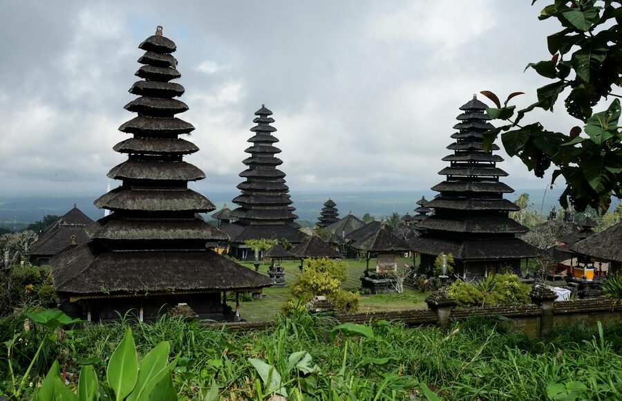The tiered stone gates and pagodas of Besakih Mother Temple on the slopes of Mount Agung