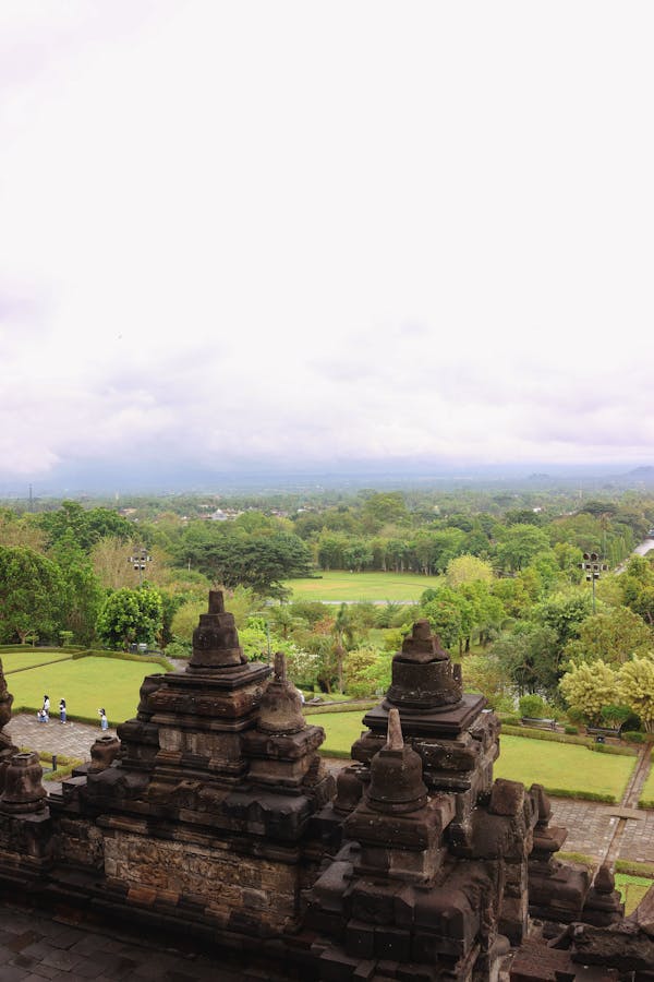 Aerial view of Borobudur temple from Menoreh hills