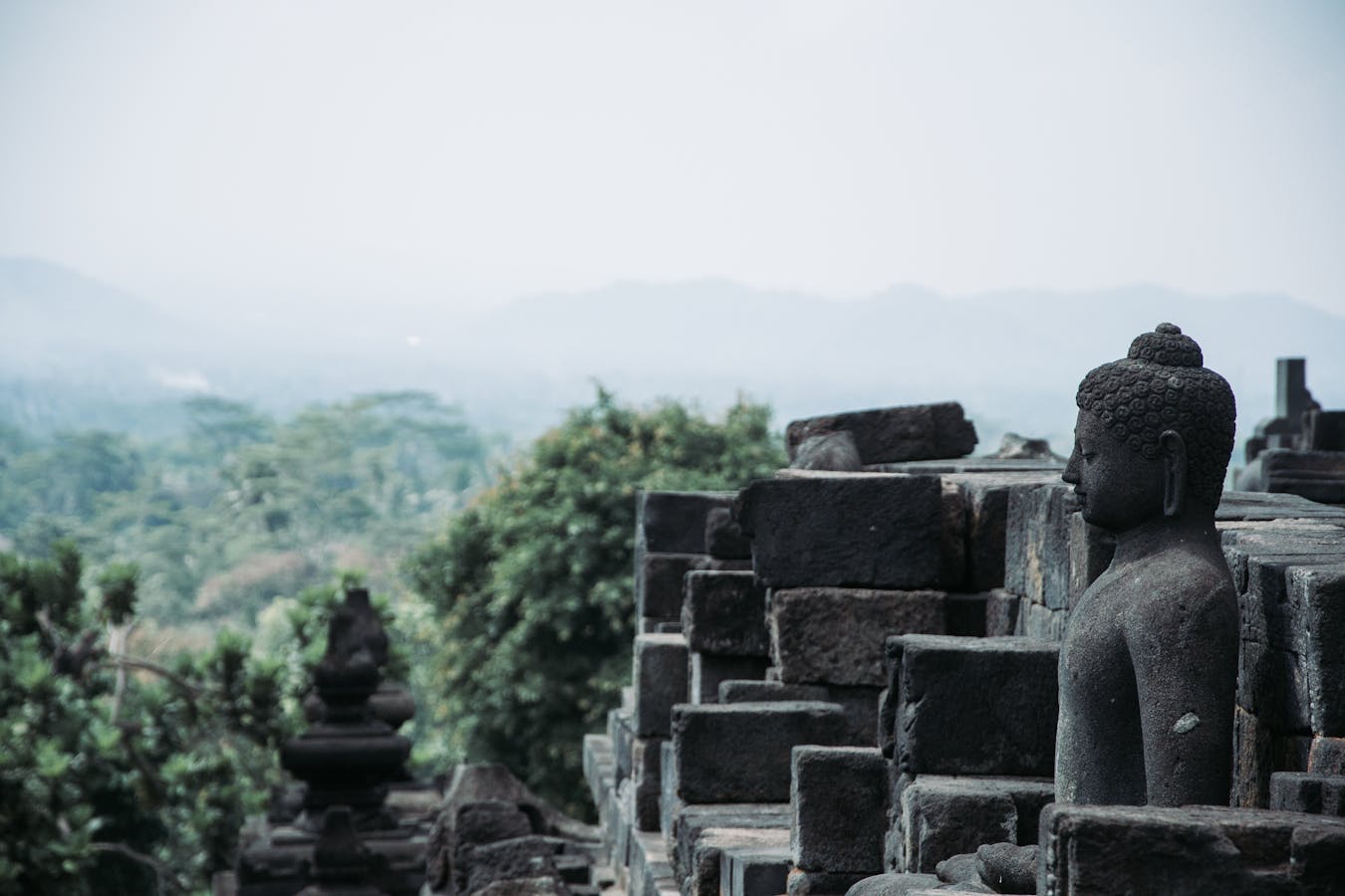 Borobudur serene Buddha statue facing east