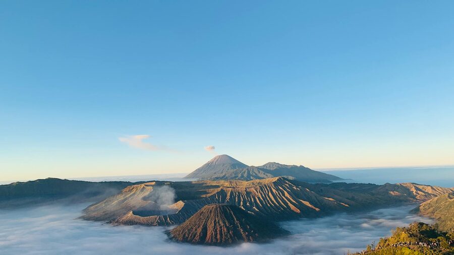Traveller on the rim of the Mount Bromo crater
