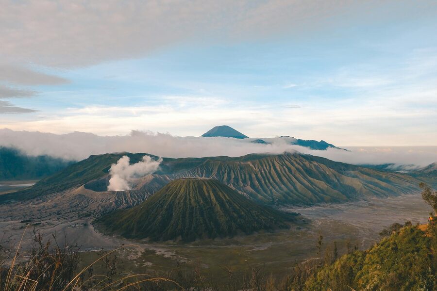 Mount Bromo smoking from its crater