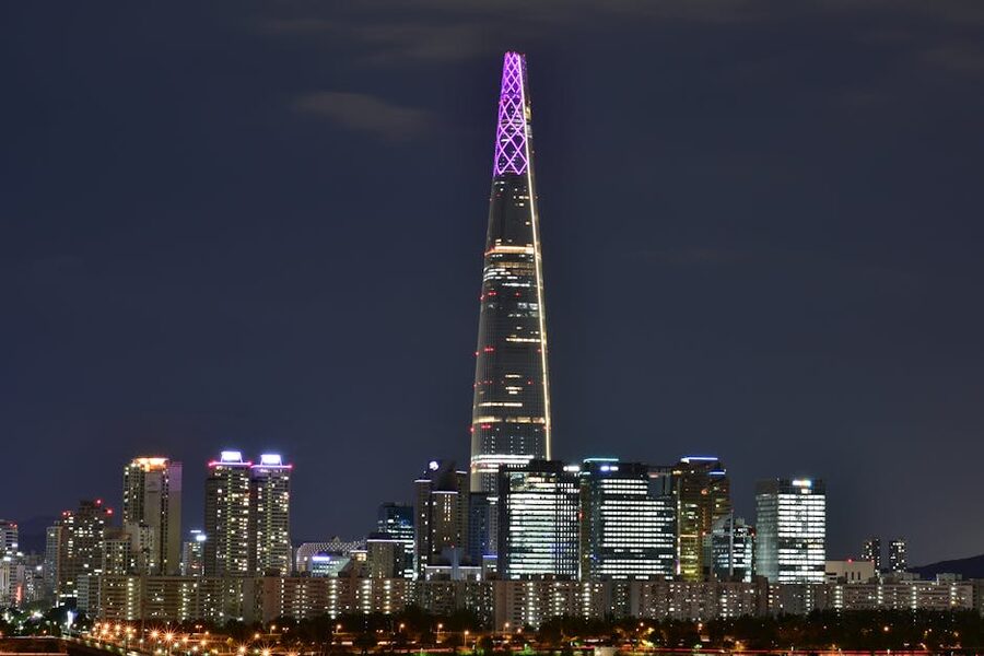 Lotte World Tower Gangnam Seoul skyline evening