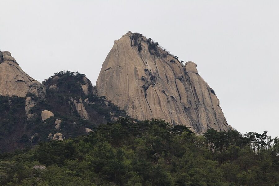 Insubong Peak of Bukhansan with climbers visible on the granite face