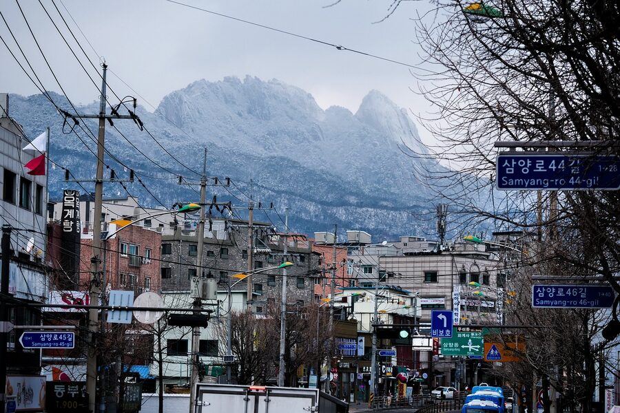 Bukhansan snow covered peaks Gangbuk Seoul