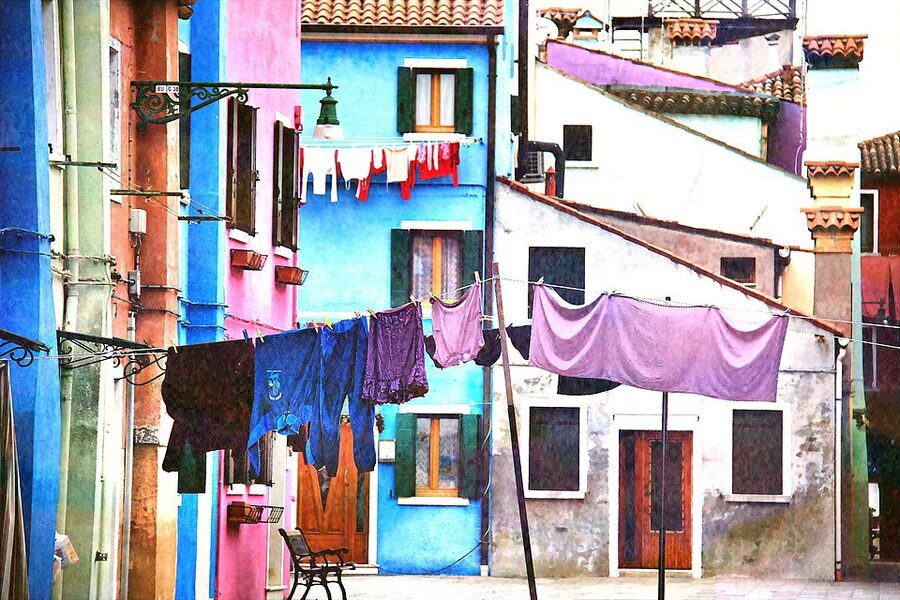 Lace making display in Burano showing traditional craft
