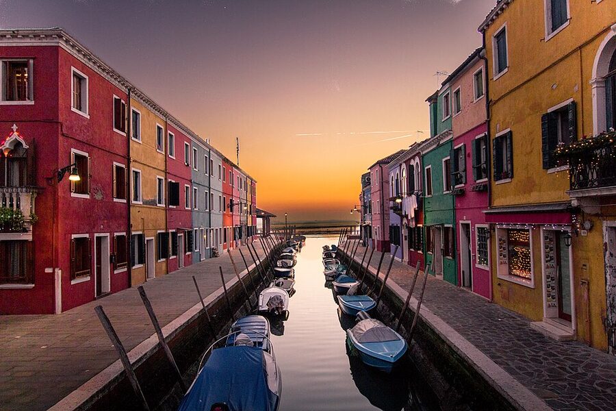 Sunset over the canals of Burano