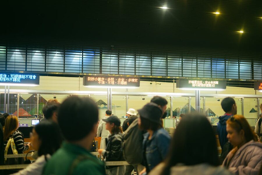 Airport check-in counter scene