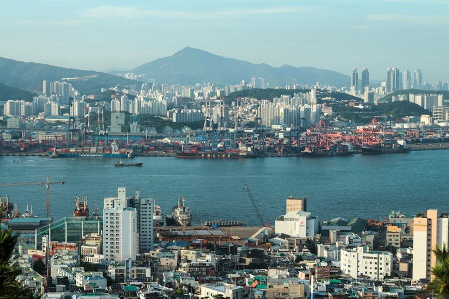 Busan port cityscape by day