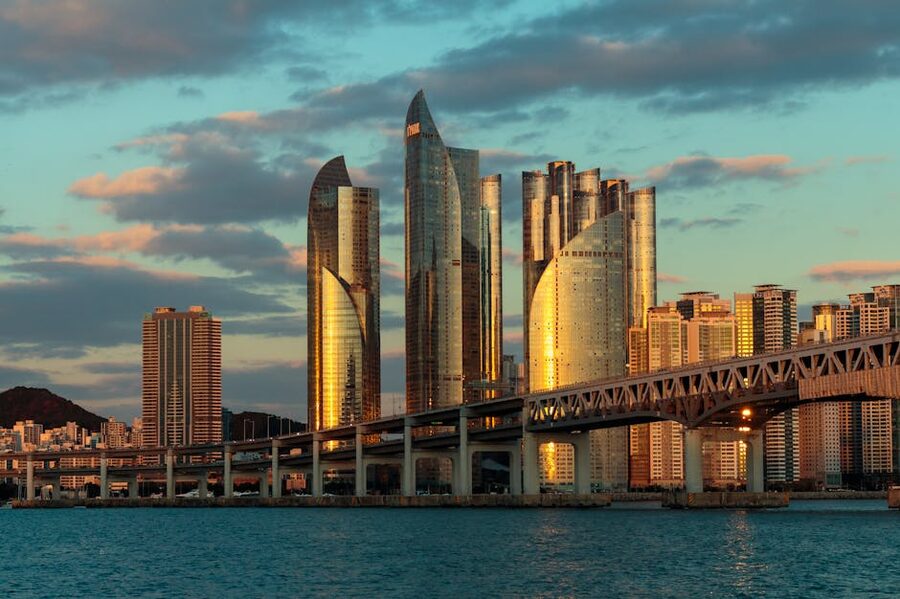 Busan skyline at sunset