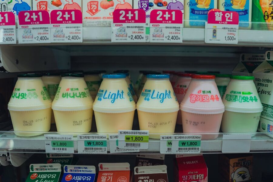 Korean convenience store fridge with drinks