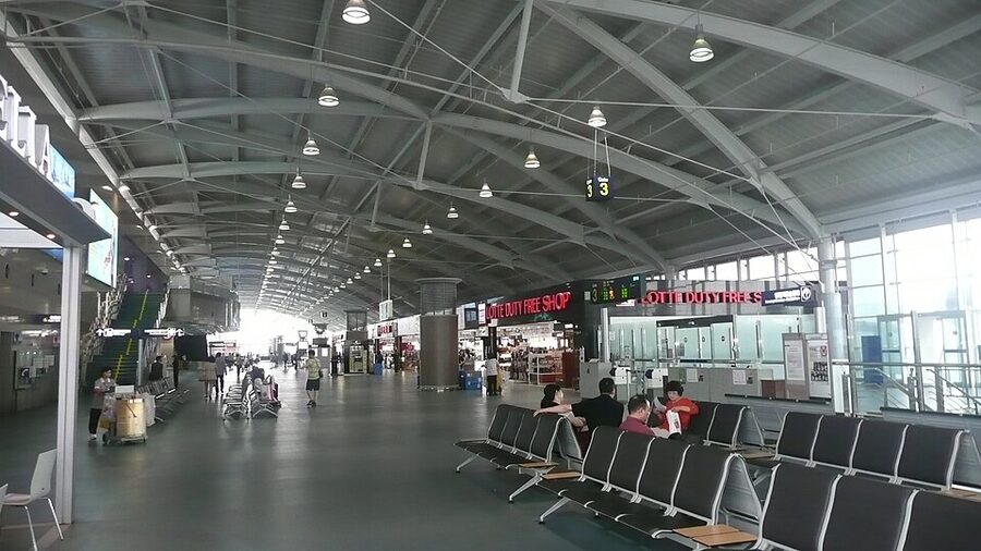 Gimhae Airport arrivals area in Busan