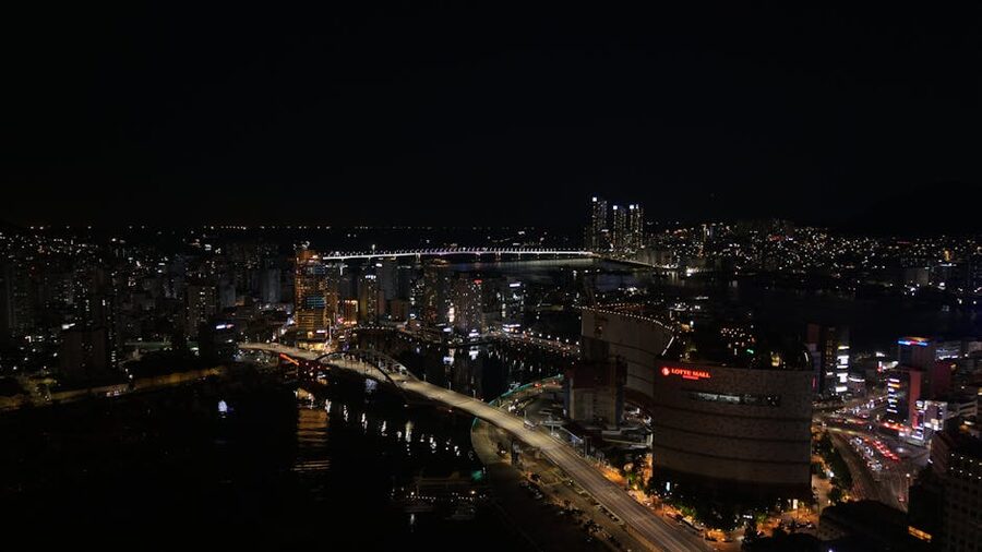 Busan skyline at night with the Gwangan Bridge