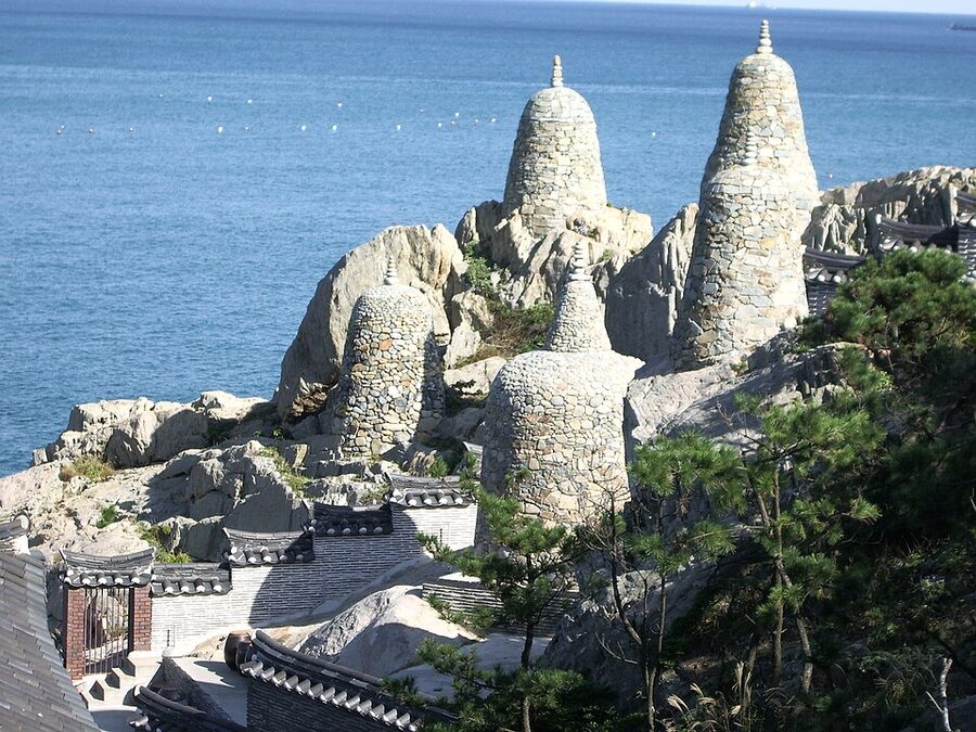 Haedong Yonggungsa Temple viewed from above with sea