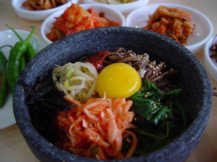 Classic bibimbap with colorful vegetables