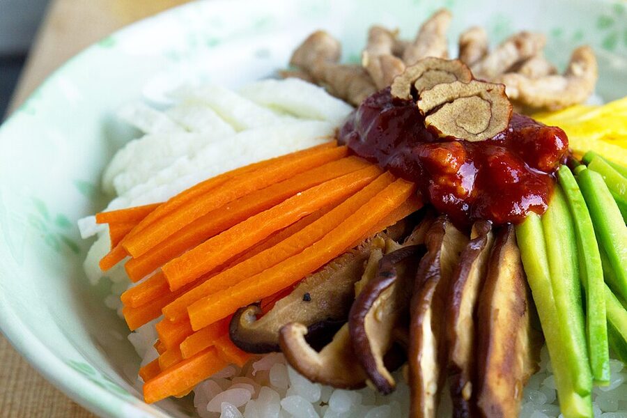 Bibimbap Korean mixed rice bowl with vegetables and egg