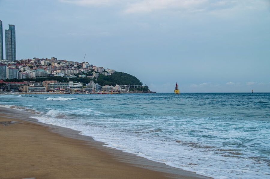 Haeundae Beach Busan with the city skyline