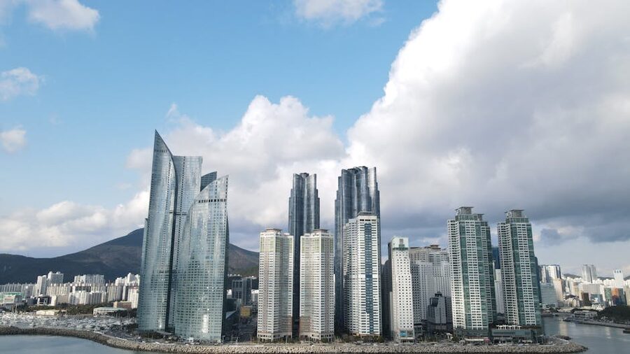 Haeundae District in Busan featuring modern skyscrapers