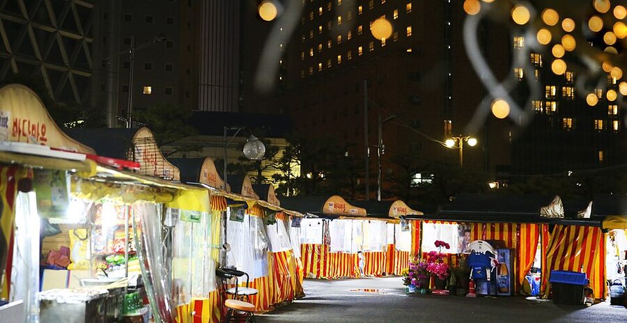 Pojangmacha street food tents in Haeundae Busan at night