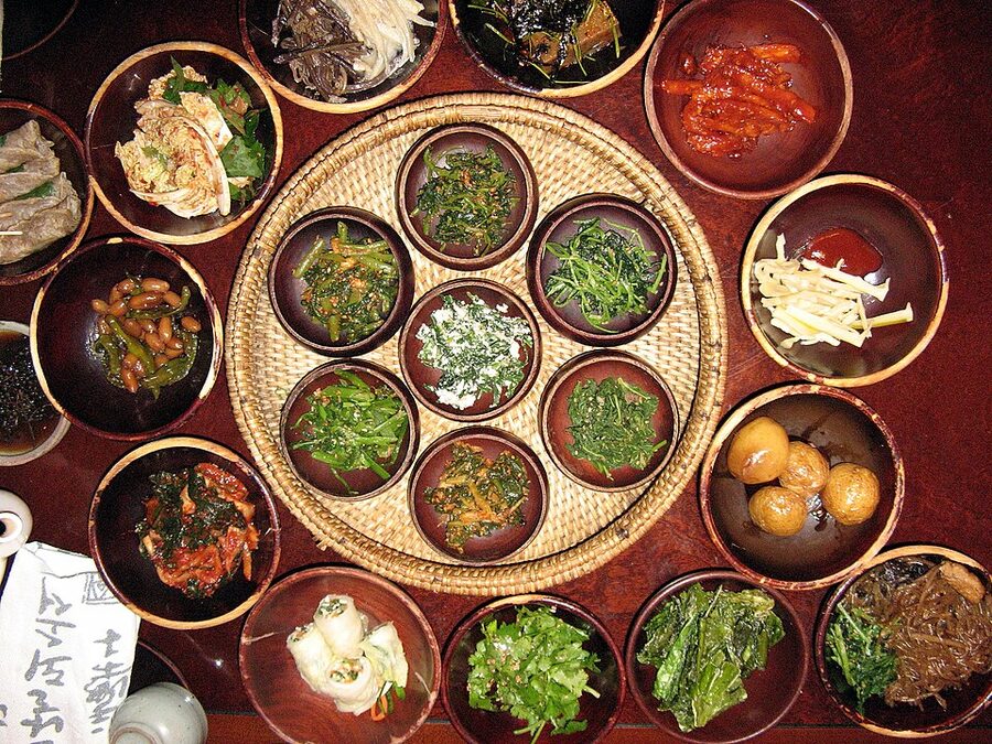 Korean temple cuisine spread at Sanchon restaurant