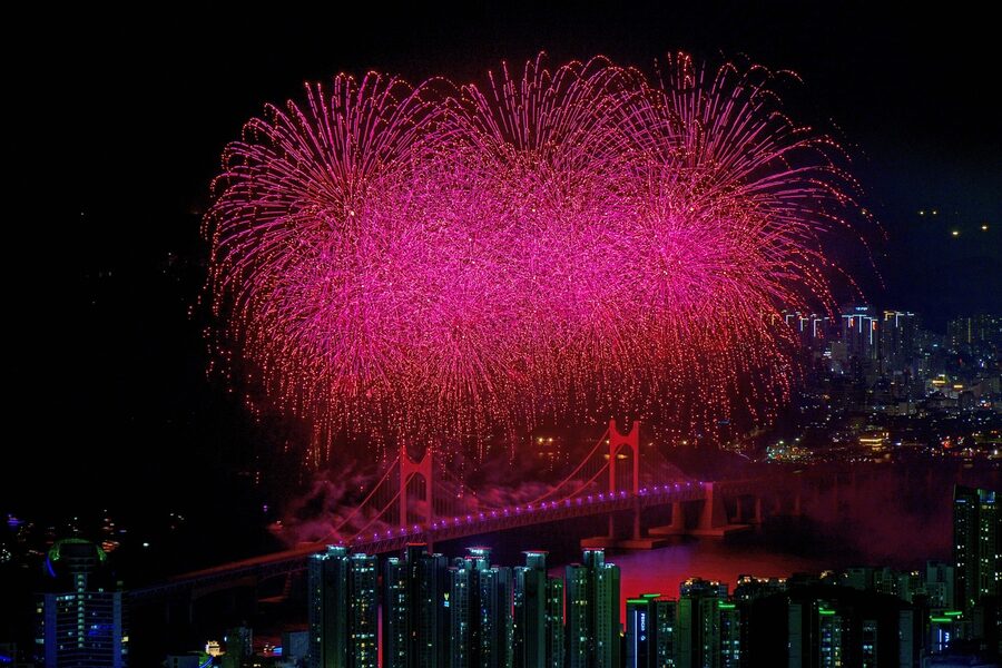 Busan fireworks festival display over Gwangan Bridge