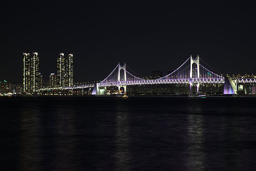 Gwangan Bridge seen from Marine City at night Busan