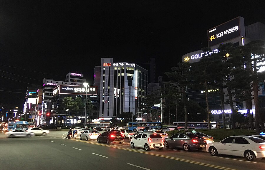 Seomyeon Rotary in Busan lit up at night