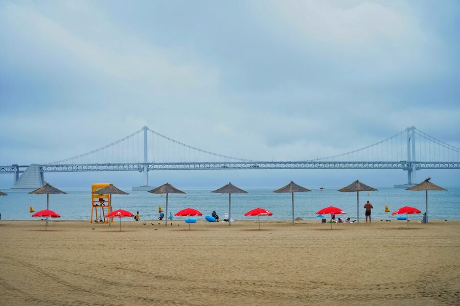 Gwangalli Beach in Busan with the suspension bridge in the background