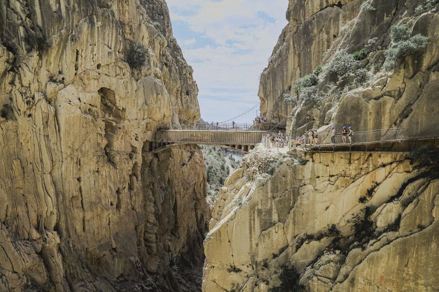 Caminito del Rey footbridge between two mountains in Ardales Spain