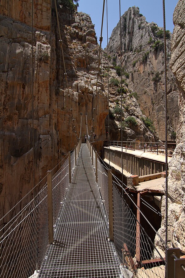 Caminito del Rey suspension bridge over the gorge