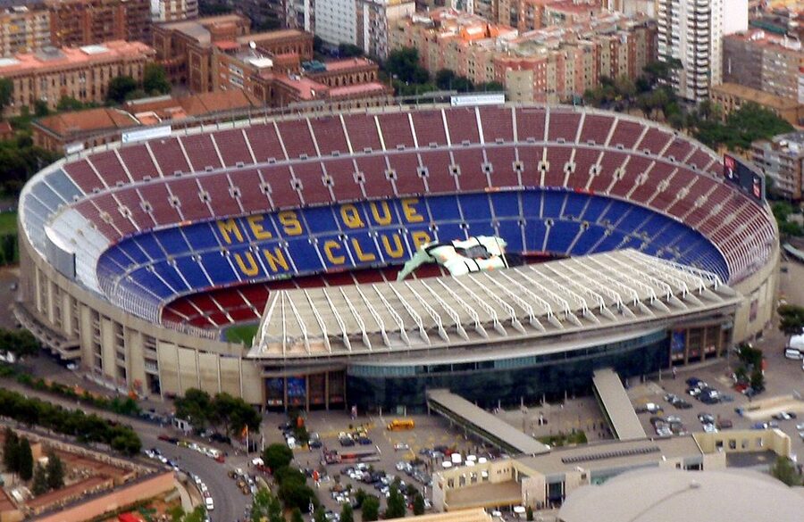 Aerial view of historic Camp Nou stadium