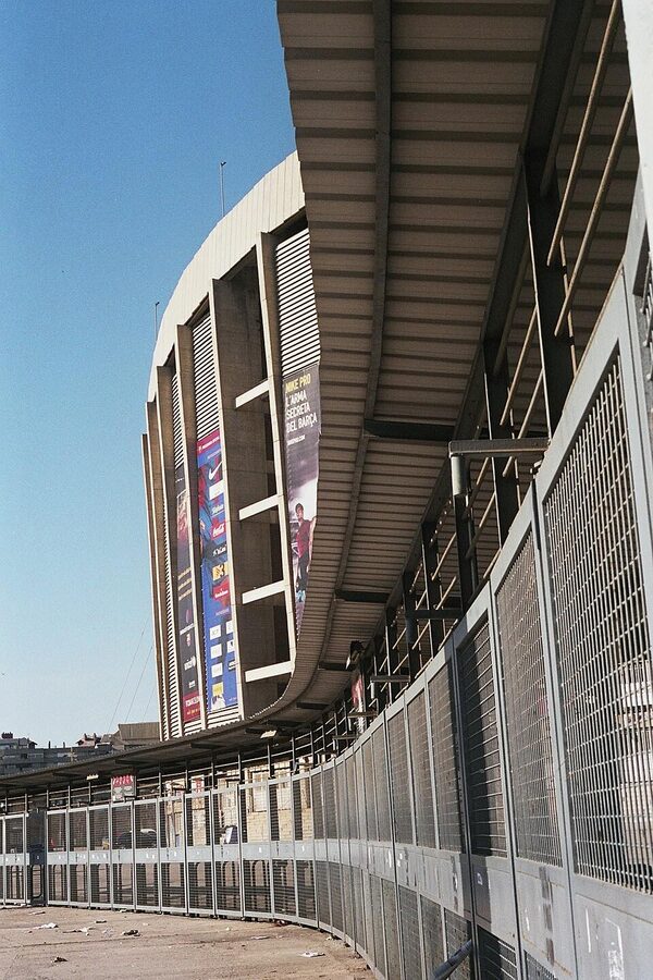 Camp Nou entrance approach with stadium in background