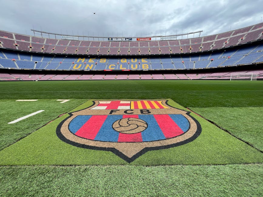 View of the pitch and stands at Camp Nou stadium
